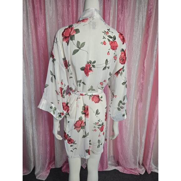 Sophia by Delicates  Kimono Short Rose Floral Semi Sheer Robe Size Medium - Picture 8 of 12
